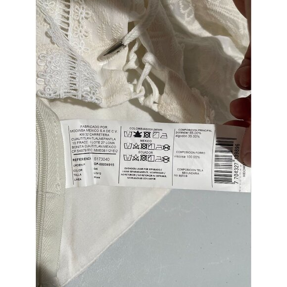 Studio F Ivory Lace Long Sleeve Tie Front Blouse With Embroidered Details Size M - Picture 14 of 16